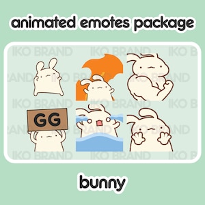 Pakiet animowanych emotikonów - Króliczek | Uroczy | Kawaii | Chibi | Twitch, YouTube, Discord | Emotikony i alerty strumieniowe