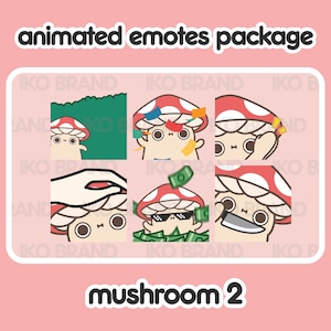 Animated Emotes Package - Mushroom 2 | Cute | Kawaii | Chibi | Twitch, YouTube, Discord | Stream Emotes & Alerts