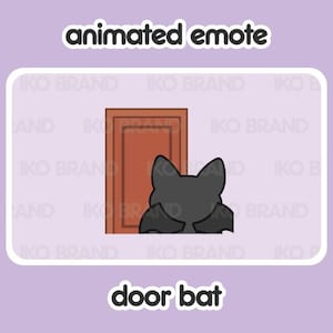 Peut inclure: Emoji animé d'une chauve-souris noire qui sort d'une porte brune fermée. Le texte "door bat" est sous l'image.