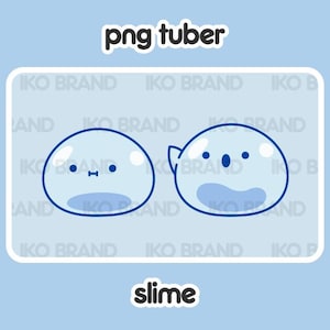 May include: Two blue slime character illustrations with different facial expressions, set against a light blue background. The text "png tuber" is at the top, and "slime" is at the bottom.