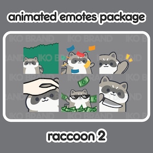 Animated Emotes Package - Raccoon 2 | Cute | Kawaii | Chibi | Twitch, YouTube, Discord | Stream Emotes & Alerts