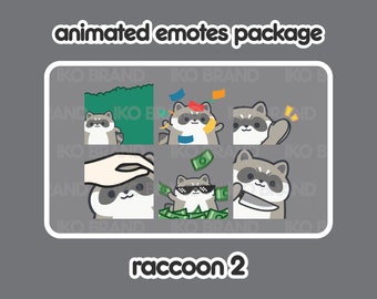 Animated Emotes Package - Raccoon 2 | Cute | Kawaii | Chibi | Twitch, YouTube, Discord | Stream Emotes & Alerts