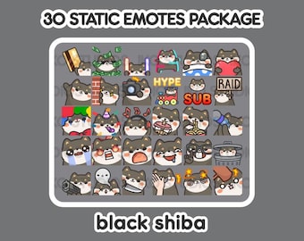 Paquete de emoticones estáticos MEGA: Shiba negro, lindo, kawaii, chibi, emoticones y alertas de Twitch, YouTube, Discord y Stream