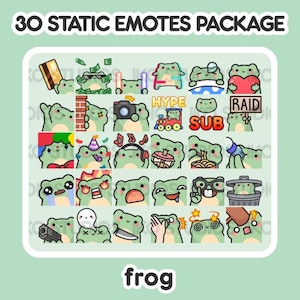MEGA-pakket statische emotes: kikker | Schattig | Kawaii | Chibi | Twitch, YouTube, Discord | Emoties en waarschuwingen streamen