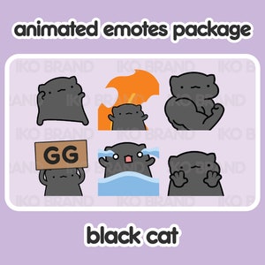 アニメーションエモートパッケージ - 黒猫 | かわいい | カワイイ | ちび | Twitch、YouTube、Discord | ストリームエモートとアラート