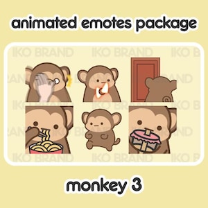 Animated Emotes Package - Monkey 3 | Cute | Kawaii | Chibi | Twitch, YouTube, Discord | Stream Emotes & Alerts