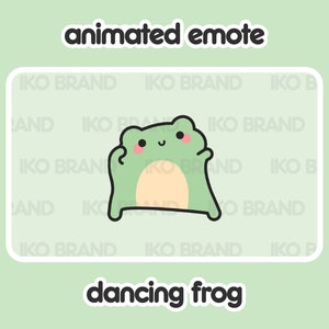 May include: Animated emote of a green frog with a yellow belly, dancing with its arms raised. The text "dancing frog" is below the frog.