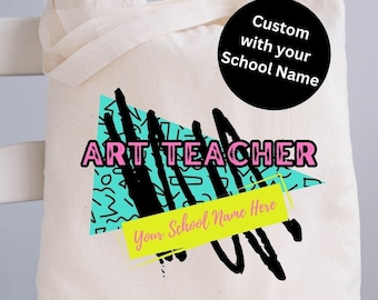 Customized Back to School Teacher Bag, Frist day of School Bag, Personalized School Supply Bag, 90s Teacher Bag, Art Teacher Bag, Neon Bag