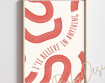 Pôster com a frase "Acreditarei em tudo" | Arte de parede inspirada no romance do hóquei | Pôster tipográfico | Decoração minimalista de amor | Estilo BookTok