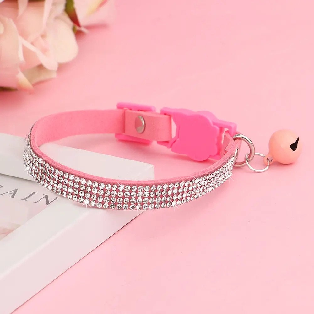 (164pink, S) Bling Rhinestone Puppy Cat Collars - Adjustable Leather Bowknot Kitten Collar for Small Medium Dogs Cats