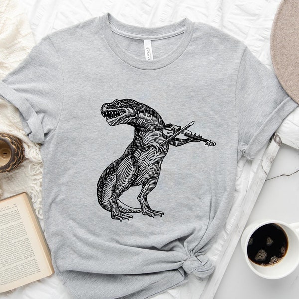 Dinosaur Playing Violin Shirt, Violin TShirt, Dinosaur Violin TShirt, Musician Dinosaur Shirt, Birthday Gift, Music Shirt, Fiddle Gifts Tee