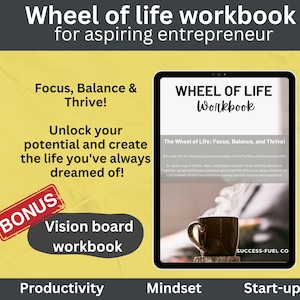 Wheel of life printable, A4 printable journaling, dream manifestation, life coach PDF planner, life balance wheel, self-assessment workbook