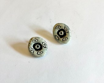 Ophanim angel eye earrings handmade ceramic pottery