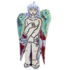 St Sebastian Angel Wall Ornament handmade ceramic unique fine art piece 7 inches tall