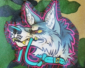 Wolf Dog Patch: Sew/Glue On, Punk Jacket Accessory (5x5 inches)