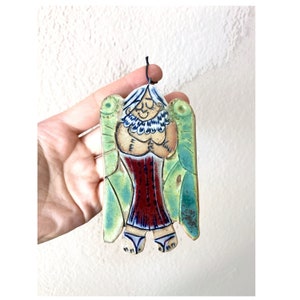 Angel Wall Ornament handmade ceramic unique fine art piece 5 inches tall