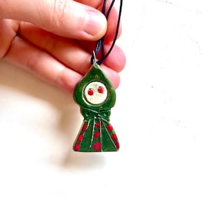 Collana con ciondolo a forma di mostro di Flatwoods, in ceramica, fatta a mano, criptozoologia, piccoli ragazzi!!!