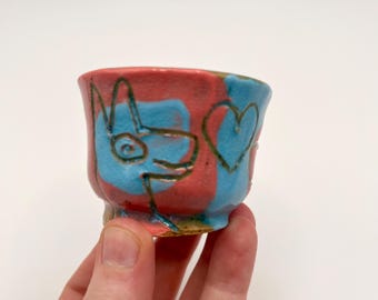 Gay Doggies tiny cup ceramic handmade pottery