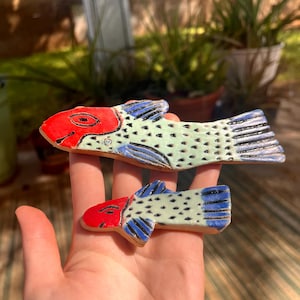 Fish Mama and Baby wall hang handmade ceramic