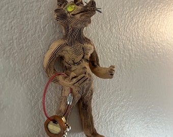 Trans Werewolf sculpture wall hang art key holder handmade ceramic pottery