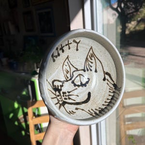 Little kitty plate handmade wheel thrown  ceramic pottery