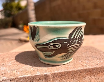 Salmon trout small cup/bowl handmade ceramic pottery