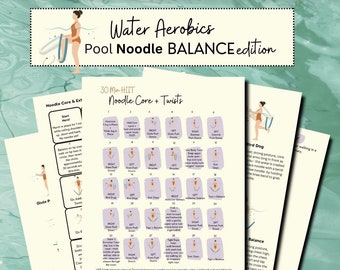 Pool Noodle Fitness for Seniors, Water Exercises for Sciatica, Water Aerobics Routines for Core, Low Impact Exercises for Beginners, PDFs