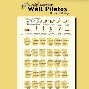 Pilates Workout for Glutes, 30 Day Challenge Wall Pilates, Bigger buttocks workout, Glute Workout Routine, At Home Workout Routine, PDFs