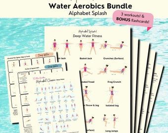 Water Aerobics Fitness Bundle, deep water workout, water aerobics class, Pool Exercise PDF, 26 alphabet water exercises, pool workout