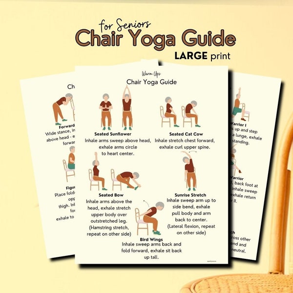 Yoga sur chaise pour personnes âgées, exercice sur chaise pour débutants, activité pour personnes âgées, guide de mise en forme, yoga PDF, téléchargement numérique, imprimable