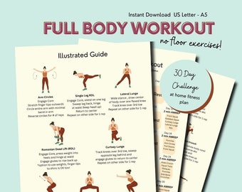 30 Day Full Body Workout No Floor Workout Bodyweight Exercises for Beginners Illustrated Guide Fitness Plan PDFs Instant Download