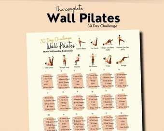 30 Day Challenge Wall Pilates Workout, Wall Exercise for Women, Flat Stomach Challenge, Core Strength, Instant Download, Printable, PDF