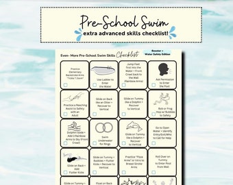 Swim Lesson Checklist for Pre-Schoolers, Water Safety for Children, How to Swim for Toddlers, Water Rescue, Survival Swim for Kids, PDF