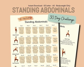 30 Day Standing Abdominals Exercise Challenge, Core, Bodyweight Exercise Plan, Fitness Guide, Summer Body Workout, Instant Download, PDF