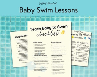 Baby Swim Lesson Checklists, Swimming Lessons for Infants, Printable Baby Book Pages, Instant Download