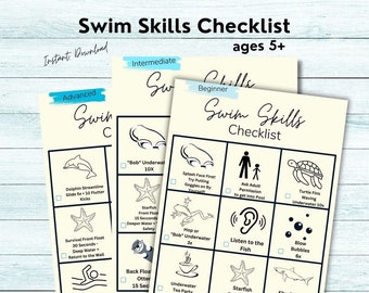 Swim Lesson Tracker, Summer Activity Worksheets for Kids, Swim Lesson Checklists, Summer Vacation Activities, Digital Print, Printable