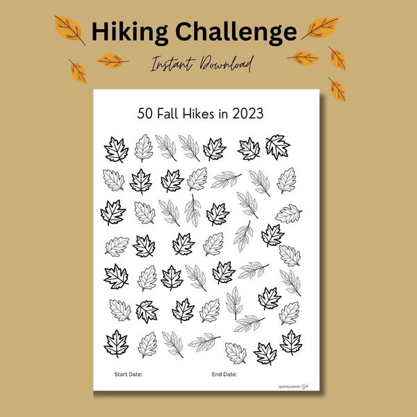 Walking Challenge, Hiking Challenge, 50 Miles Challenge, Fall Fitness Log, Workout Tracker, Fall Activity Printable,PDF, Instant Download