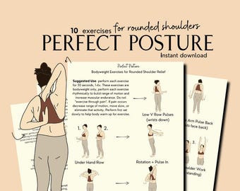 Posture Workout Routine, fix posture exercise pdf, rounded shoulder workout printable, upper back exercise for women, at home, no equipment
