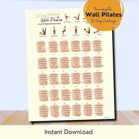 30 Day Challenge Wall Pilates Workout, Wall Exercise for Women, Workout Plan for Beginners, Core Strength, Instant Download, Printable, PDF