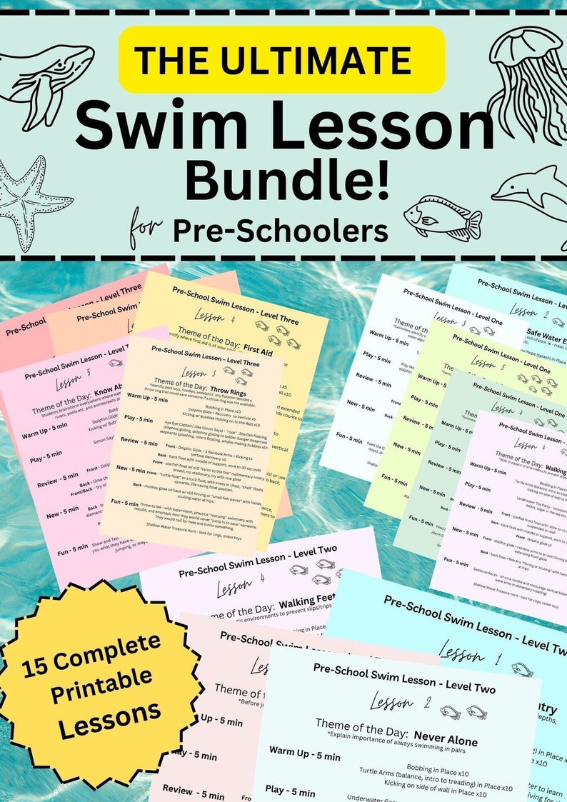 Swim Lesson Plan Printable Swim Lessons Bundle Digital Etsy