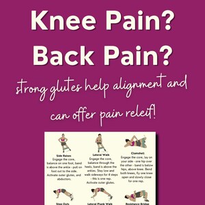 Title reads, "knee pain? back pain?" with a zoomed out picture of the PDF in this purchase.
