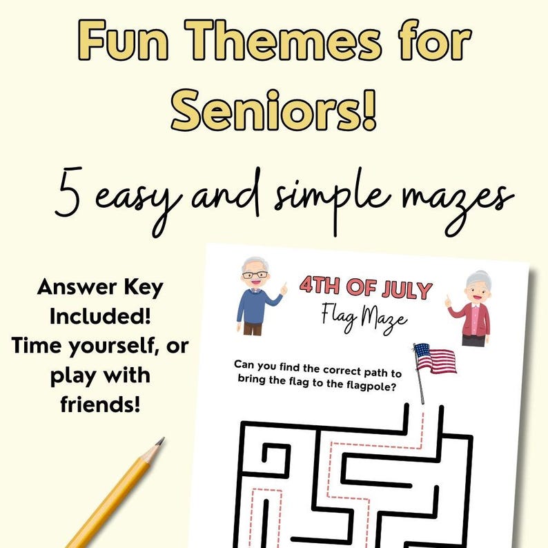 Senior Maze Game, Summer Printable Game for Seniors With Answers, Brain Game, Dementia Game ...