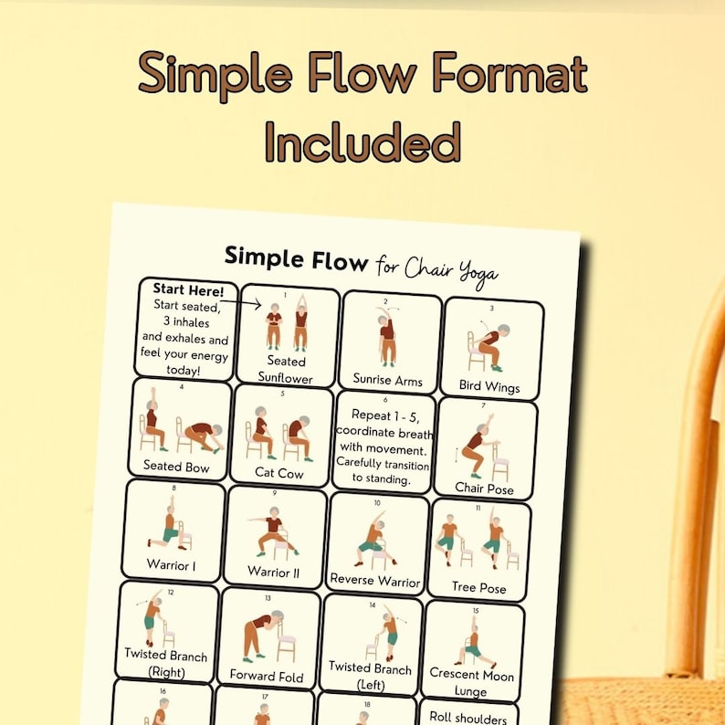 A chart style program, showing the entire flow of Chair Yoga forSeniors.