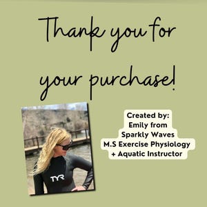 Plain green slide with a title that reads: thank you for your purchase. Under it is a picture of the owner of Sparkly Waves - Etsy store.