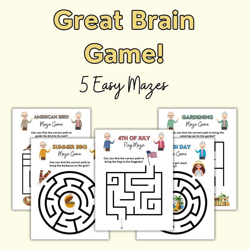 Senior Maze Game, Summer Printable Game for Seniors With Answers, Brain Game, Dementia Game ...