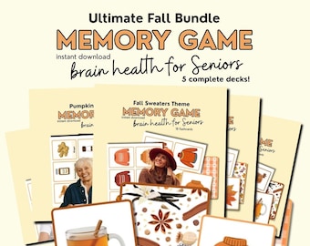 Fall Brain Game Bundle for Seniors, Memory Matching Game, Printable memory game for older adults, Autumn Themed activity, Thanksgiving game