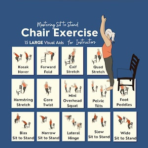 Chair Exercise Illustrations for Fitness Instructors, resistance training for seniors, visual aids for physical therapist, group fitness PDF
