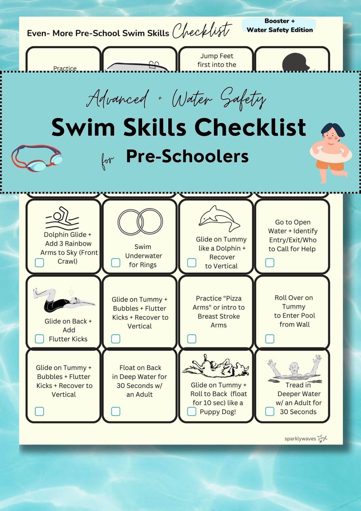 Swim Skills Checklist, Swim Lesson Plan for Preschoolers, Printable