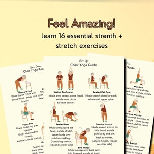 Image shows three papers with illustrated yoga poses.