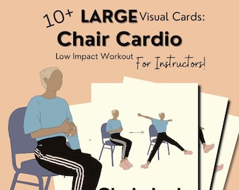 chair cardio visuals for seniors, exercise cue cards for group fitness instructor, fitness guide pdf, group exercise, chair exercises